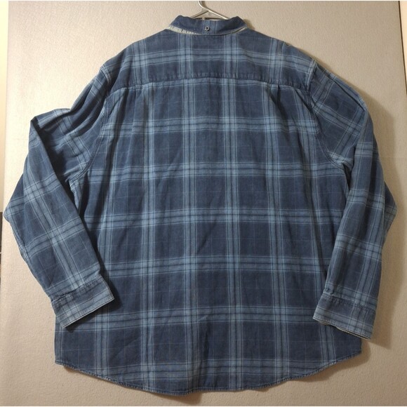 32 Bar Blues Flannel Shirt Men’s XXXL Blue Button Down Plaid Cotton Long Sleeve - Picture 5 of 7